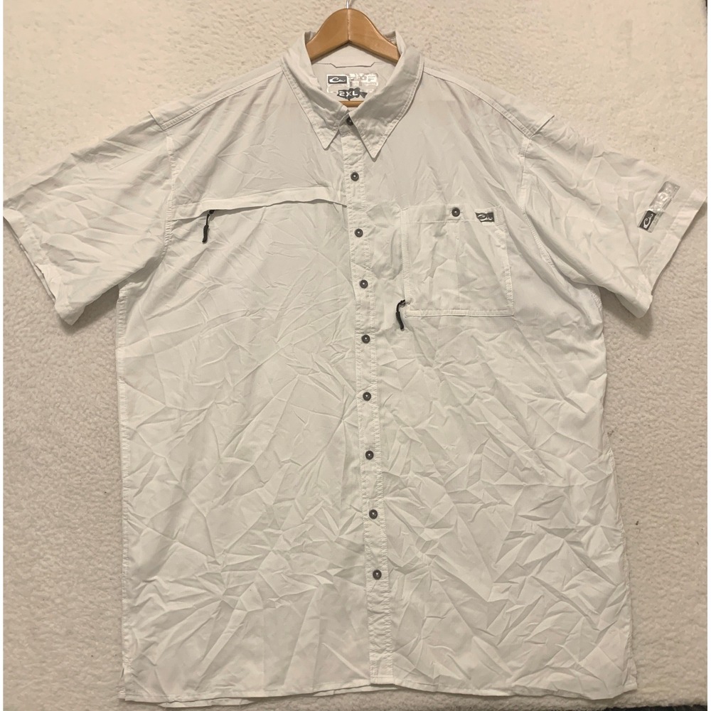 Drake Performance Fishing Shirt Mens 2XL White Short Sleeve Ventilated Ripstop